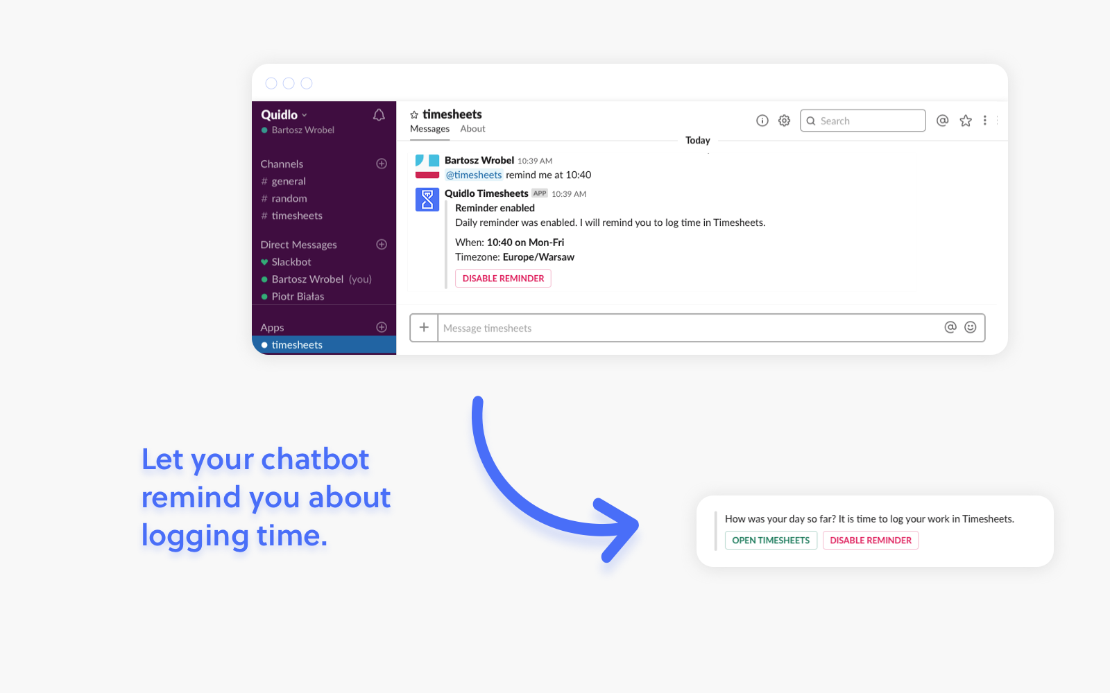 Quidlo Timesheets for Slack Quidlo Timesheets