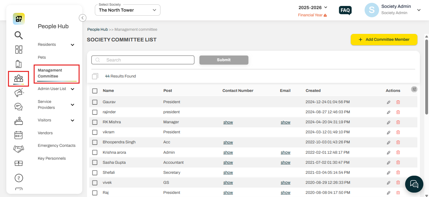 2. Then click on the dustbin icon against the committee member to delete.