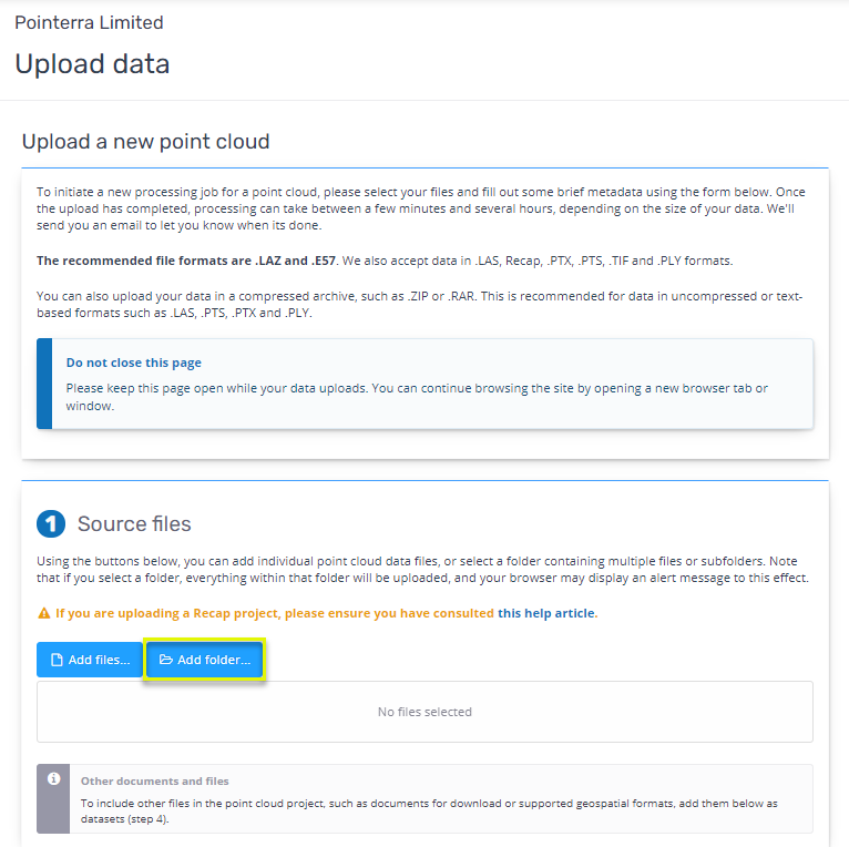Recap File Name Uploading a ReCap project | Pointerra
