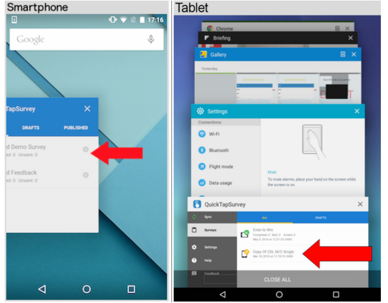 Restarting the QuickTapSurvey App Android QuickTapSurvey
