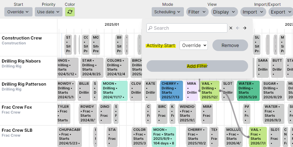 Filtering activities by overridden start dates