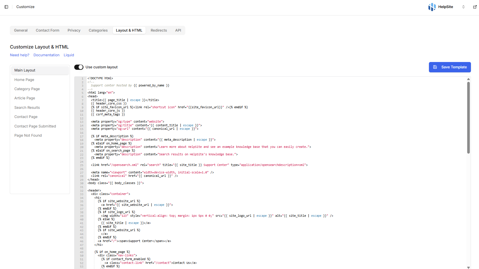 Custom HTML/CSS | HelpSite