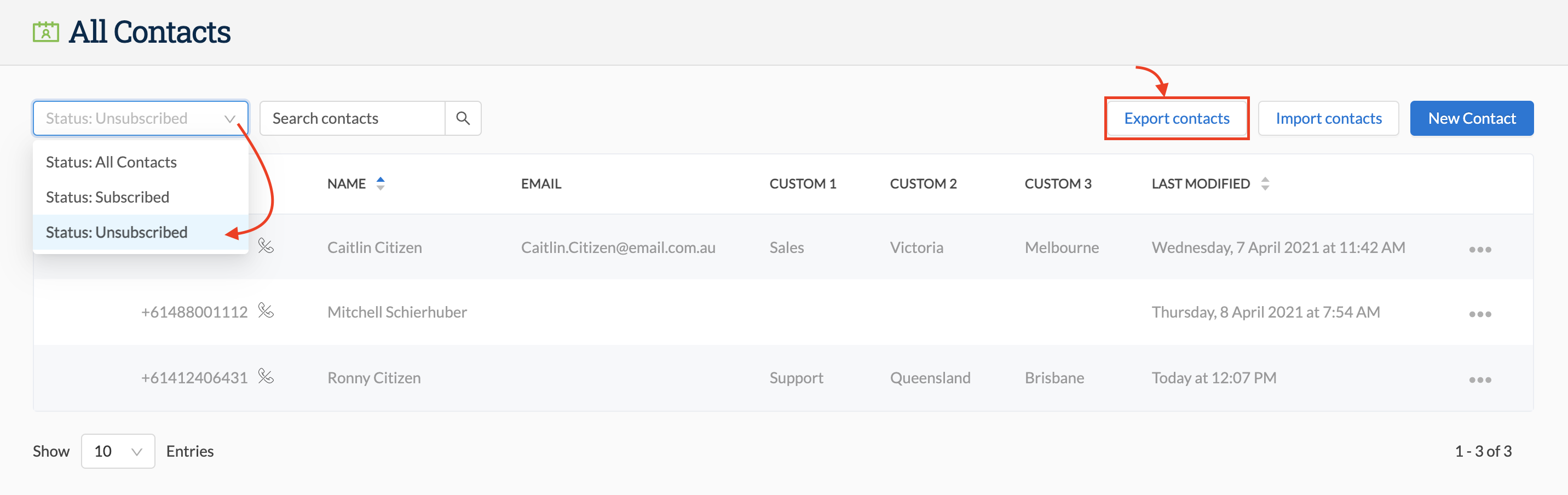 Exporting Contacts – MessageMedia