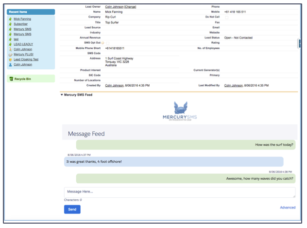 Mercury SMS | Setup | Configuring the Message Feed – Sinch MessageMedia