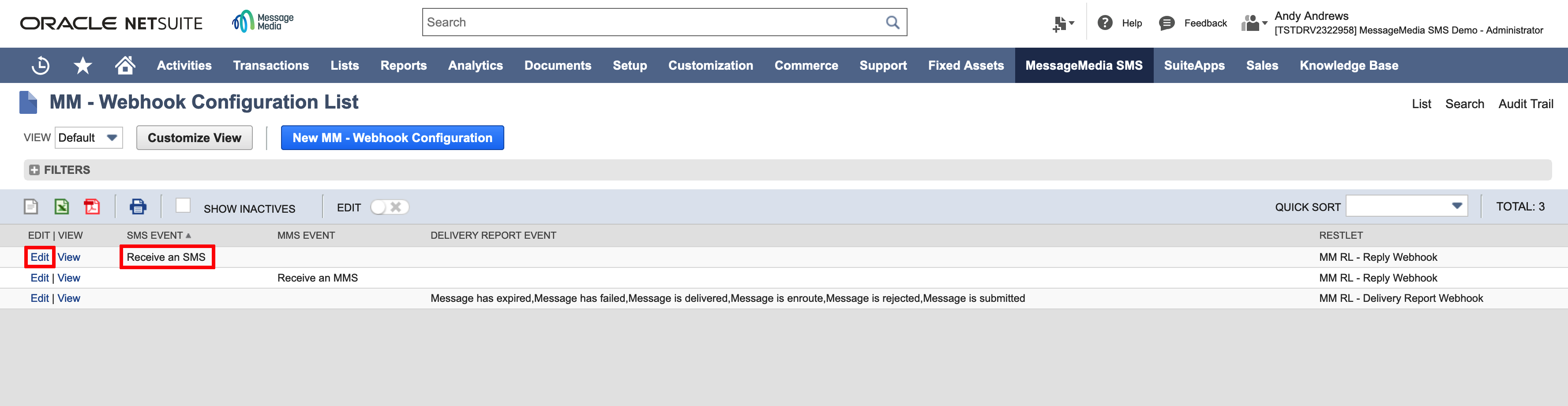 NetSuite Setup Step 6 Configuring hook Records Sinch MessageMedia