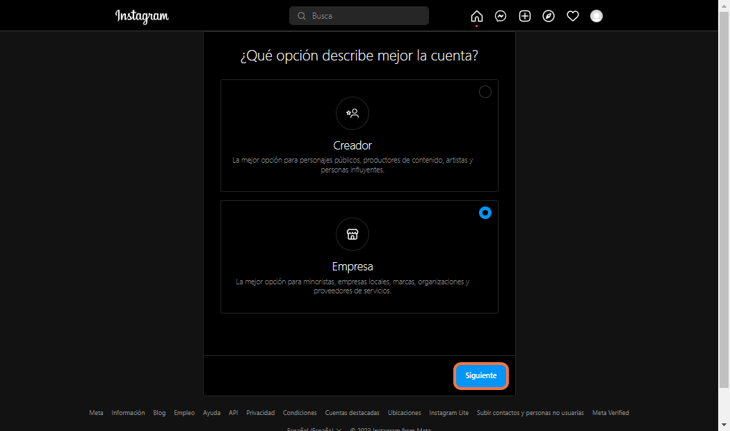 Click on Siguiente