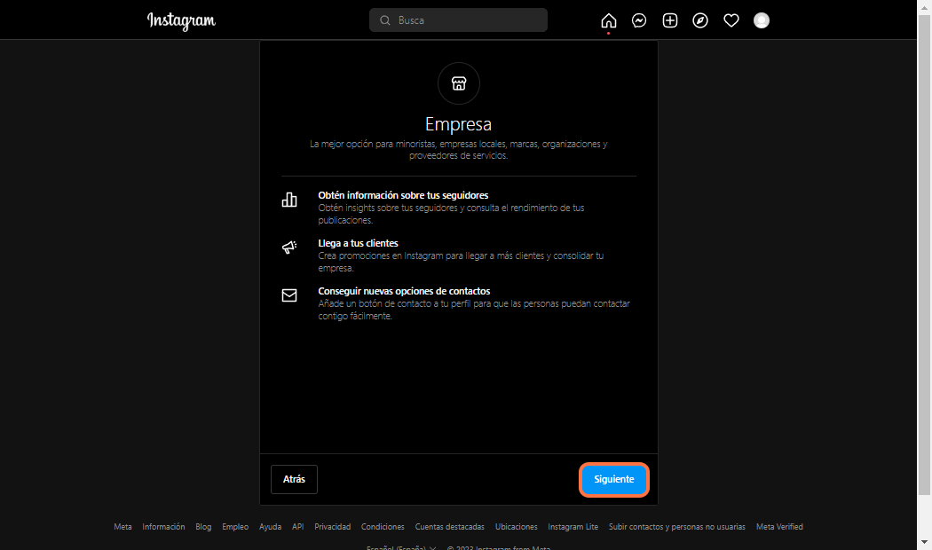 Click on Siguiente