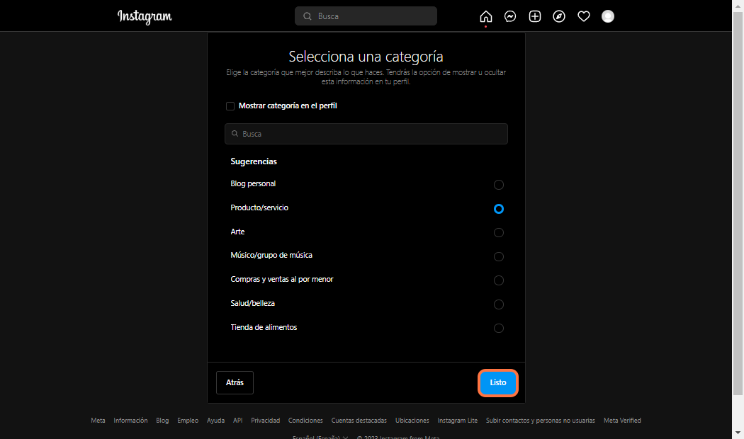 Click on Listo