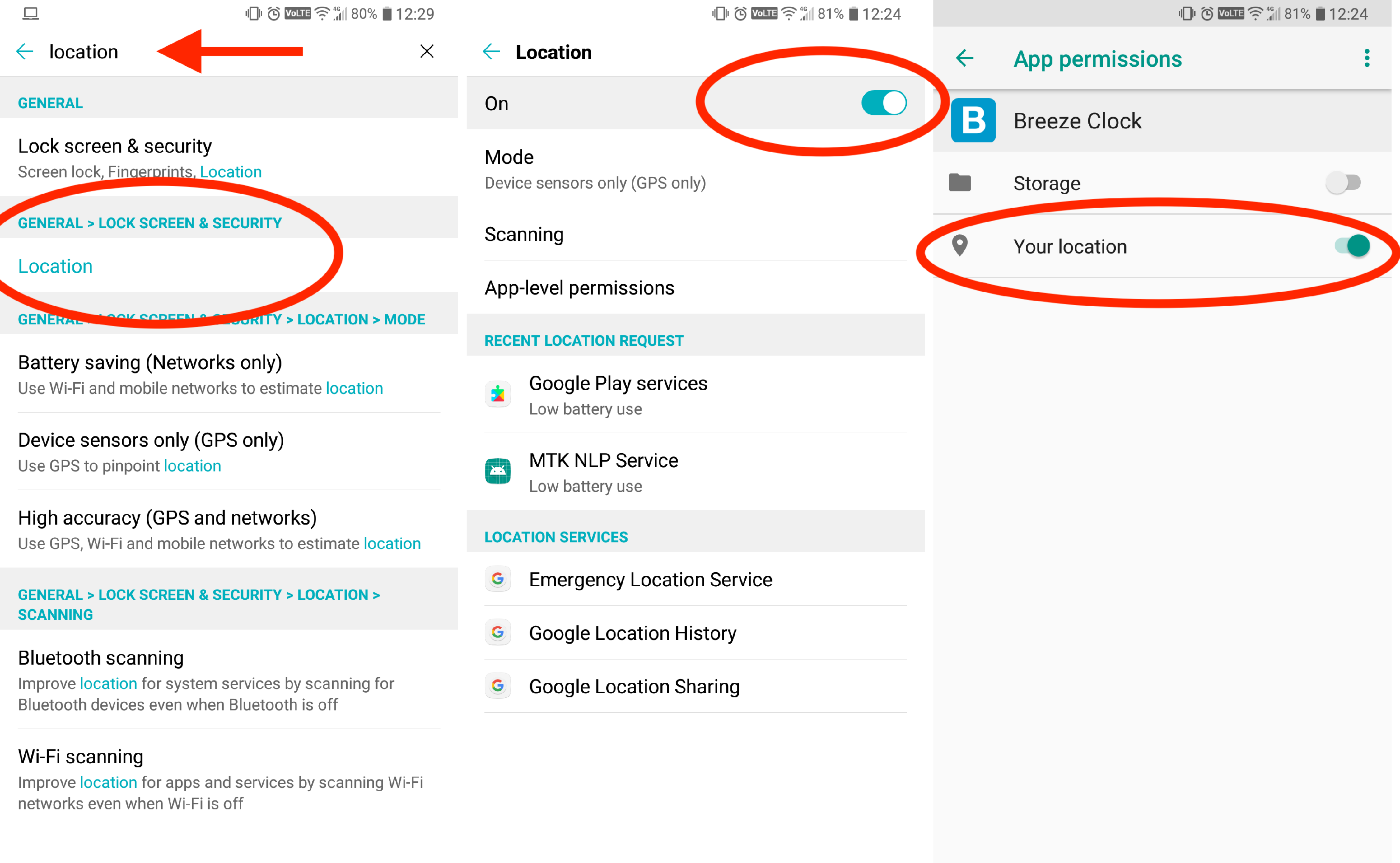 How do I turn on GPS on my Android phone? Breeze Clock