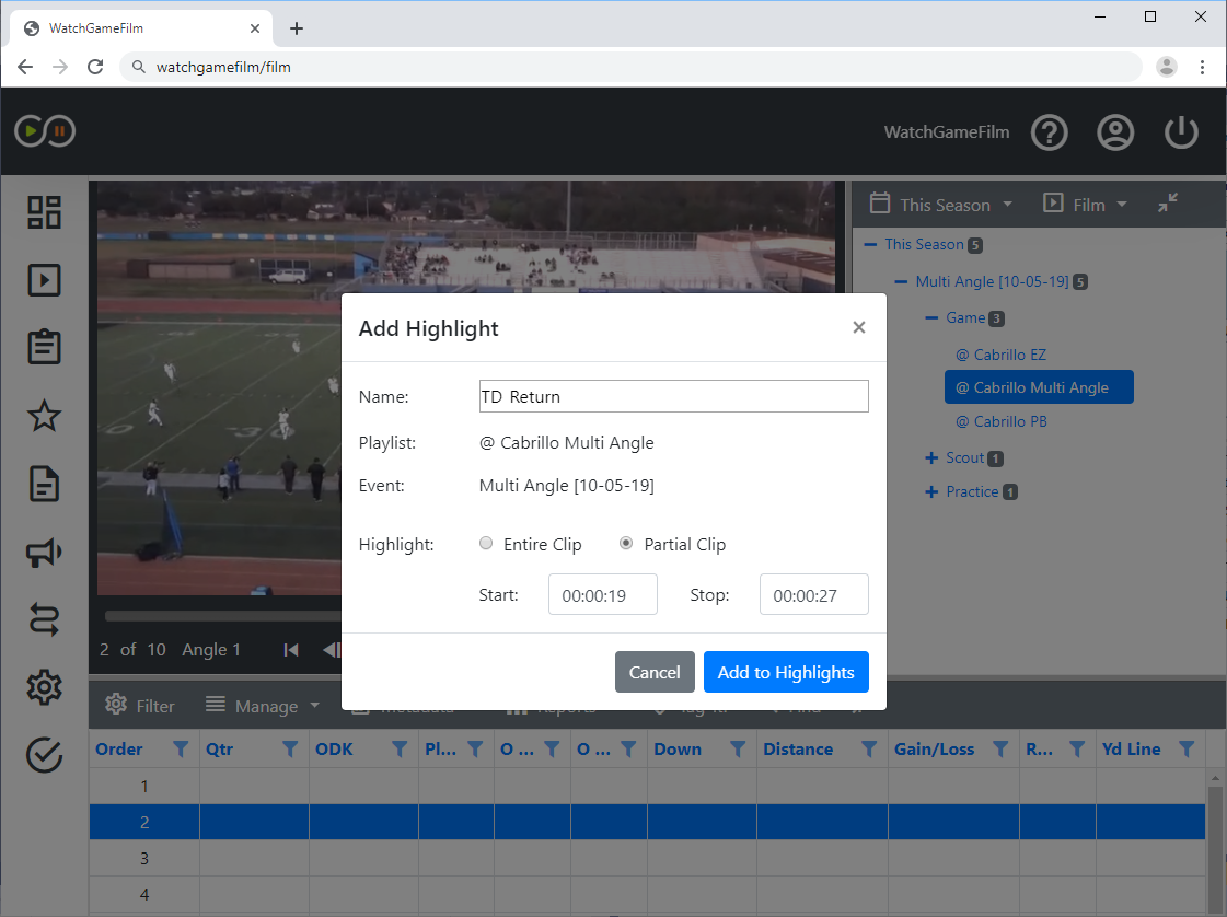 Adding Highlights WatchGameFilm