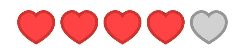 Star rating except it's displaying 4 heart icons