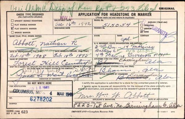 Abbott  nathan grave cert