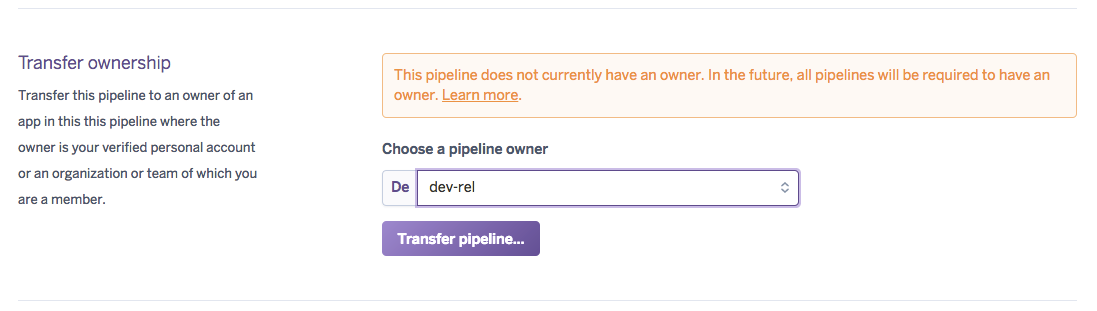 Pipelines setting tab ownership segment