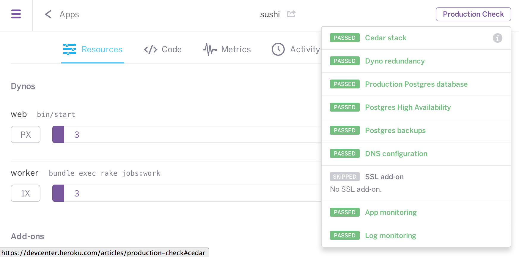 Production Check Heroku Dev Center