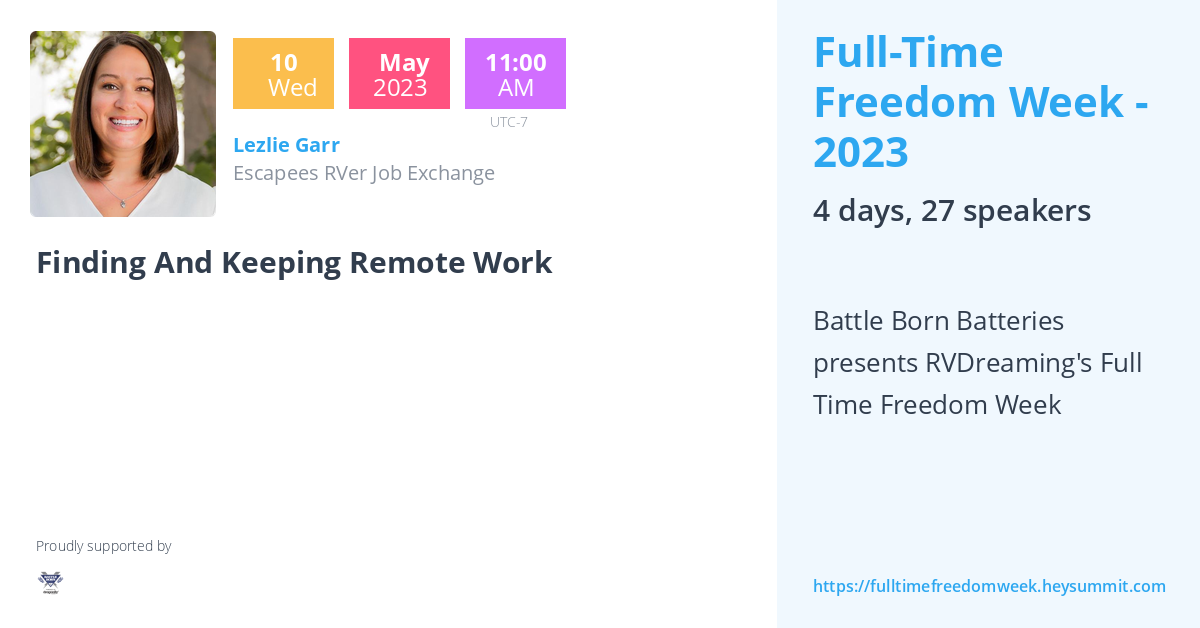 Lezlie Garr Full Time Freedom Week 2023 By RVDreaming tv