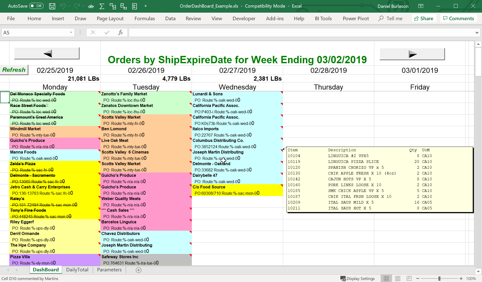 Track Orders to Ship by Color with Detail Pop-Ups