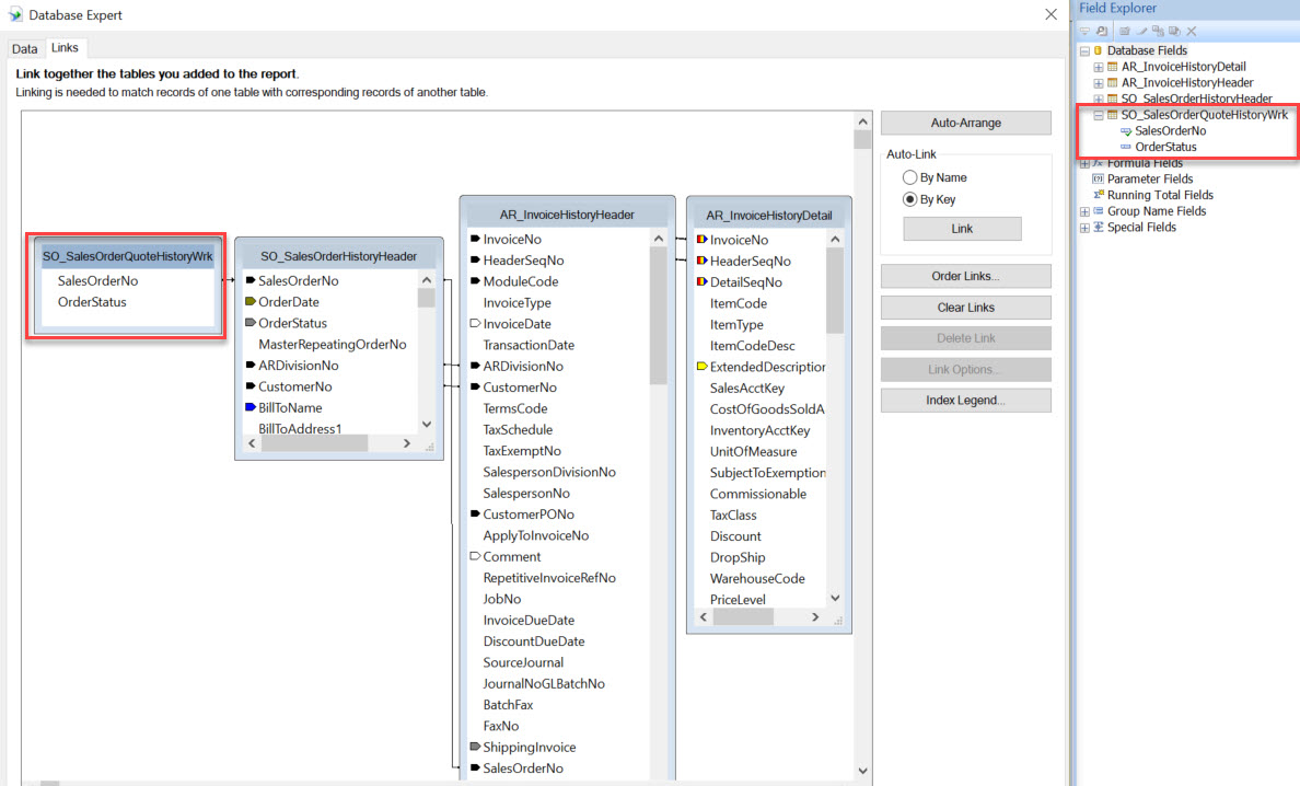 How the work table view links into an existing report