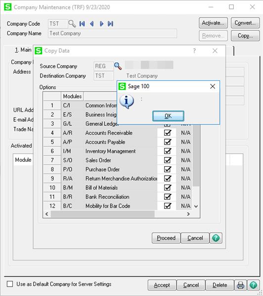 Error received when trying to copy a company