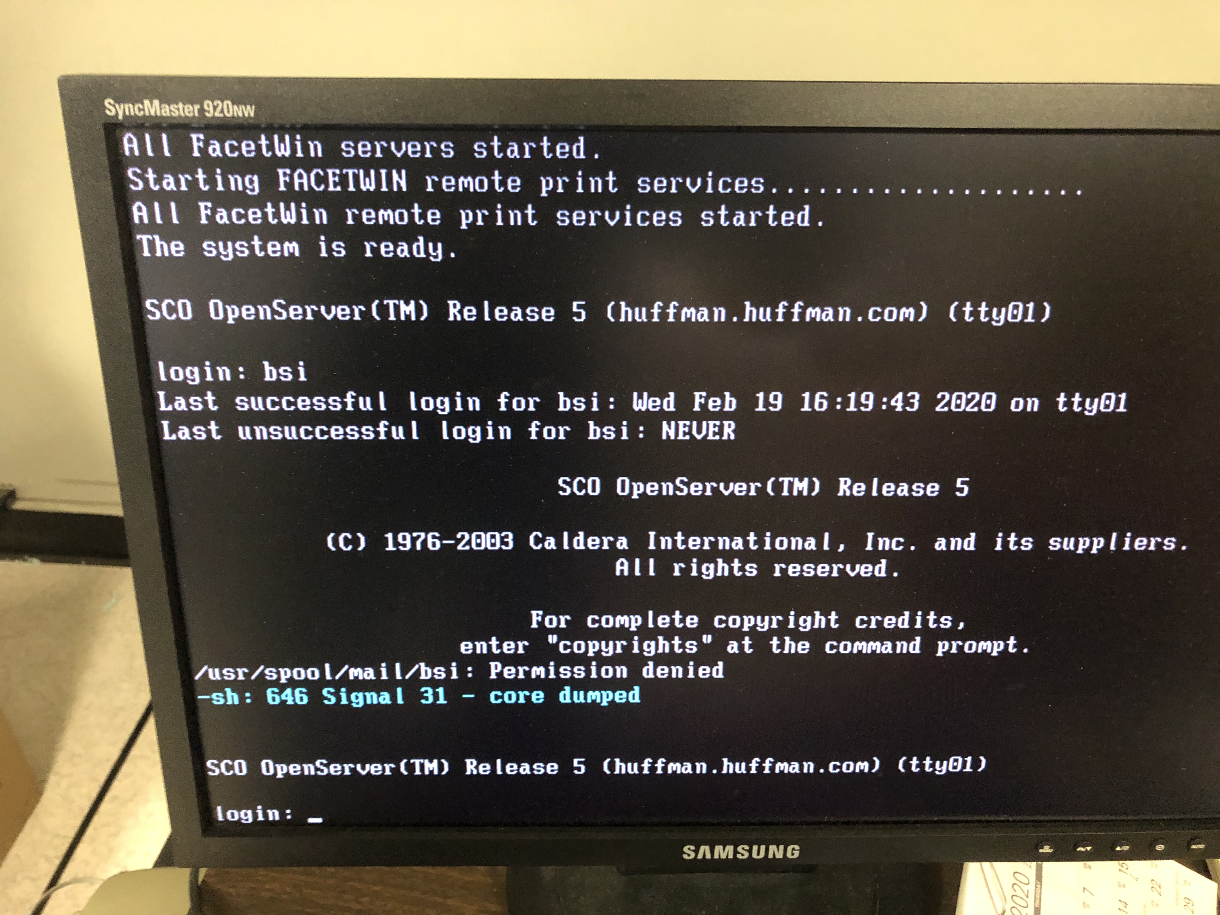 Screen Shot of Unix Server and error message