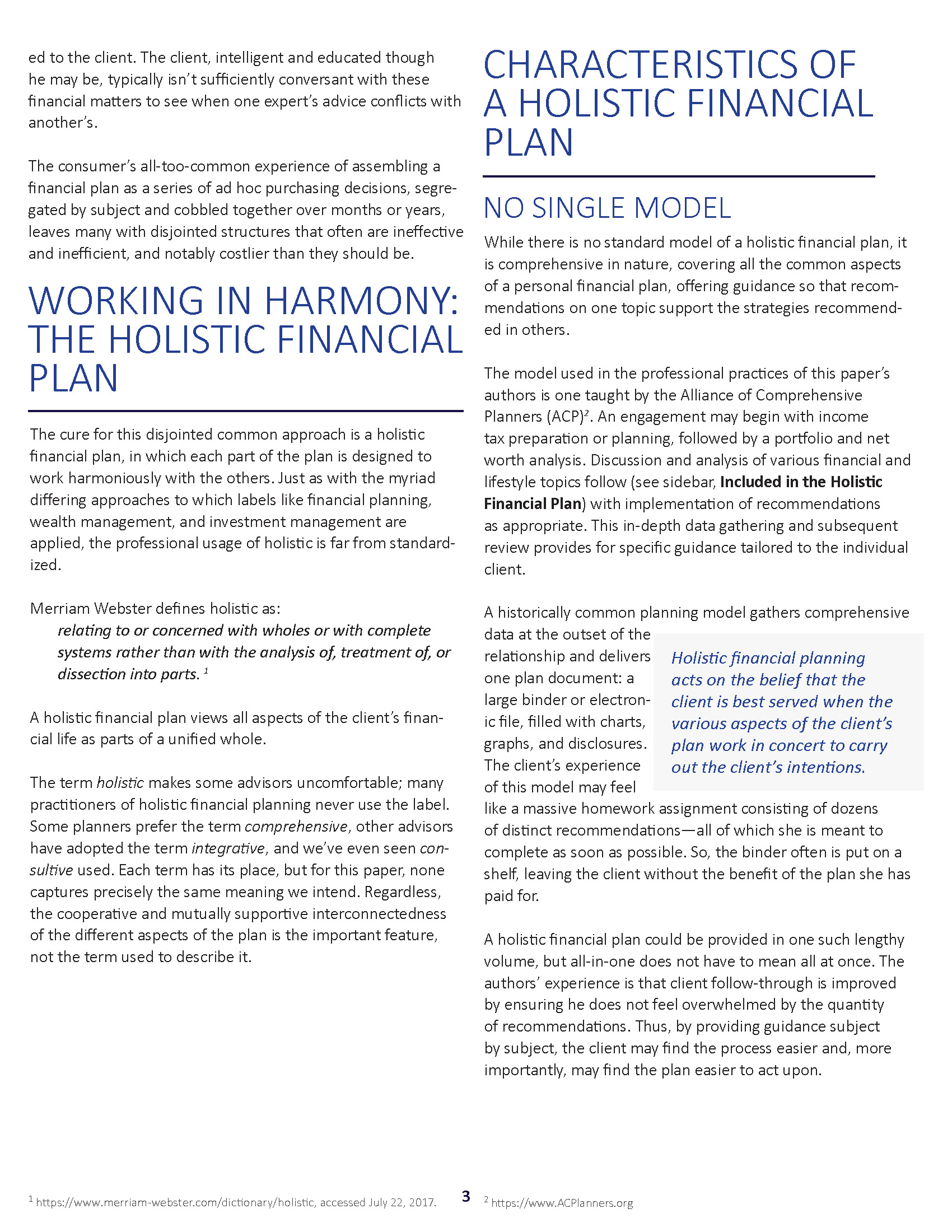 The Holistic Financial Plan White Paper Alliance of Comprehensive