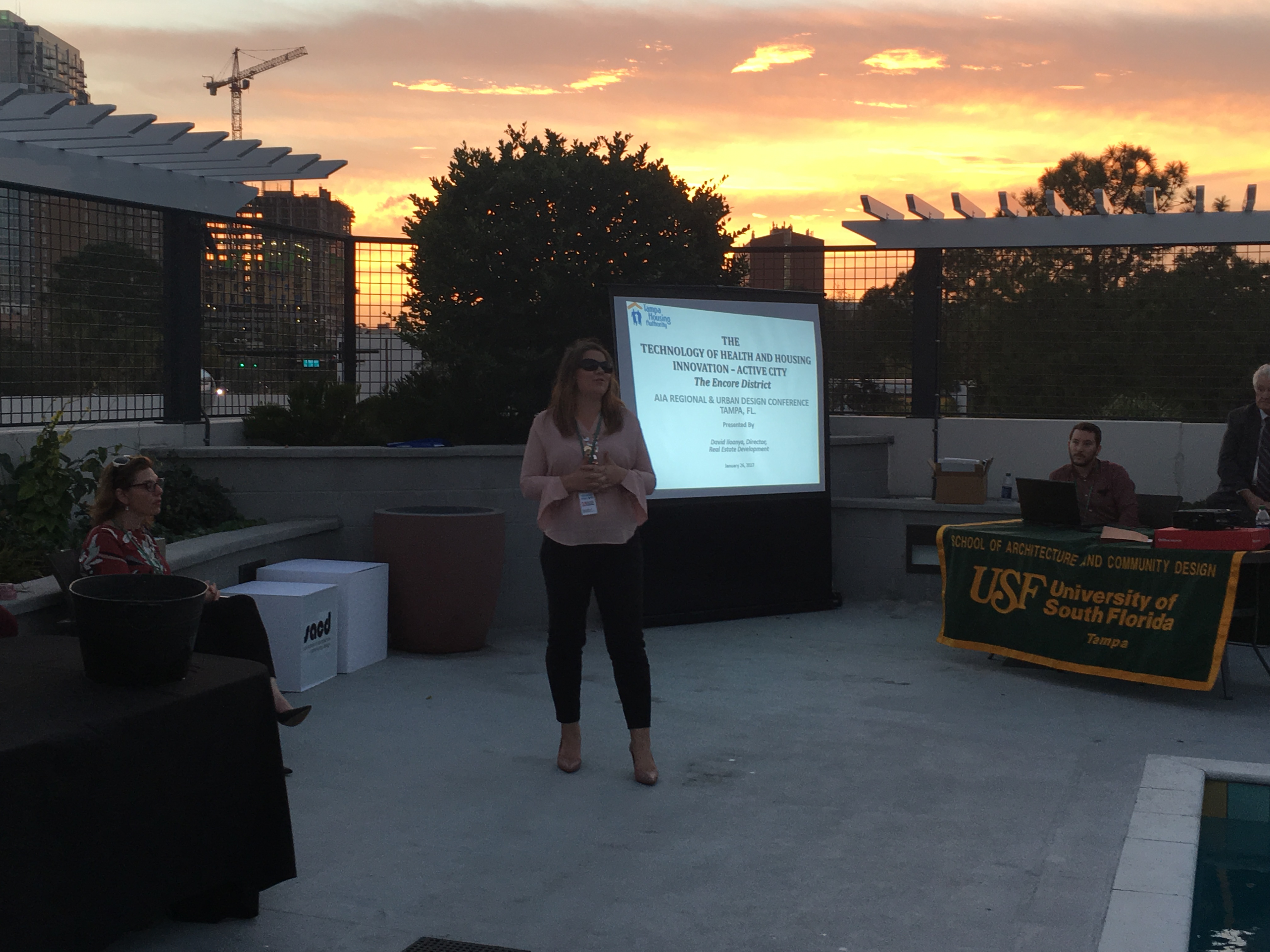 Taryn Sabia speaking the evening reception at the Encore! redevelopment