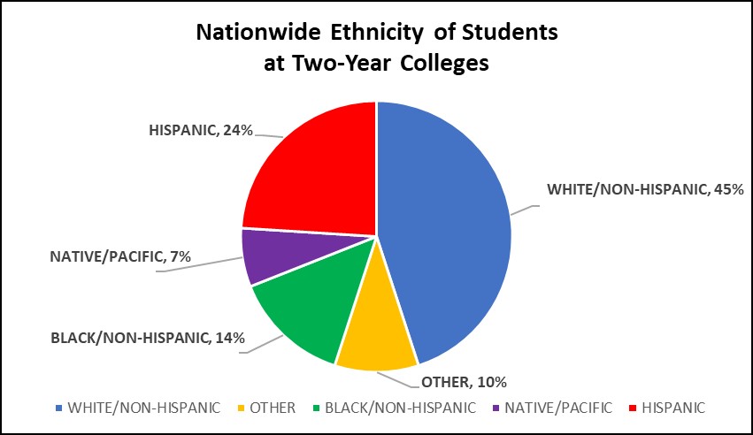 Graph of Nationwide Ethnicity of Students at Two-Year Colleges