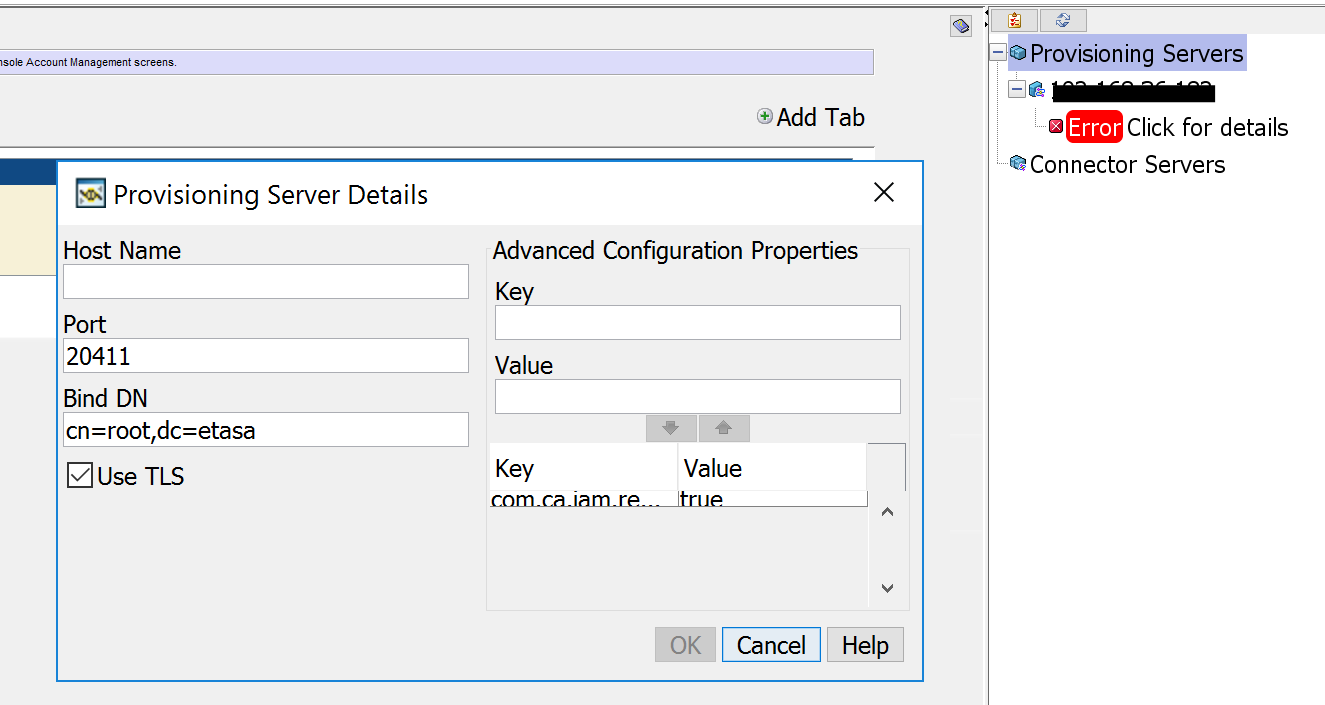 Error Connecting to Provisioning Server | Symantec IGA