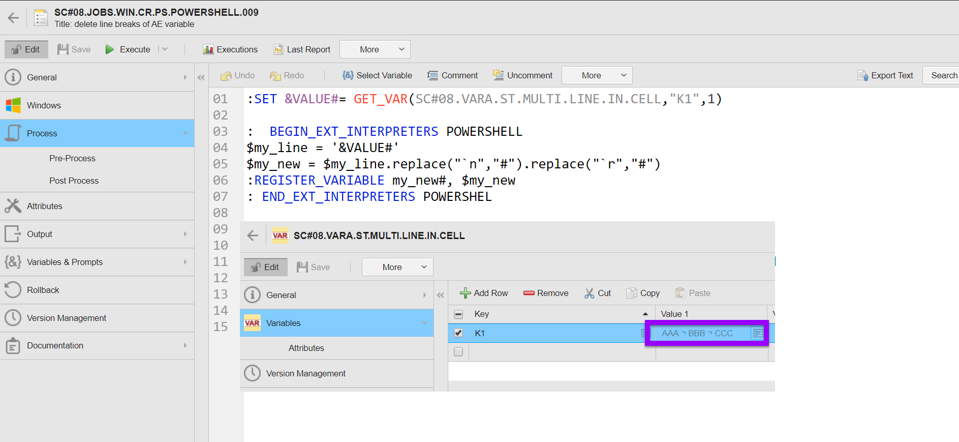 Multi-Line Variable: Removing the Line Breaks | Automic Workload Automation