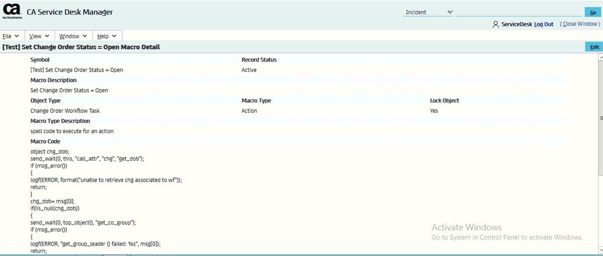 Action Macro in CHG Classic Workflow Task doesn't work. | CA Service ...