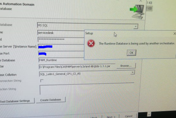 Runtime Database is used by another Orchestrator | IT Process Automation