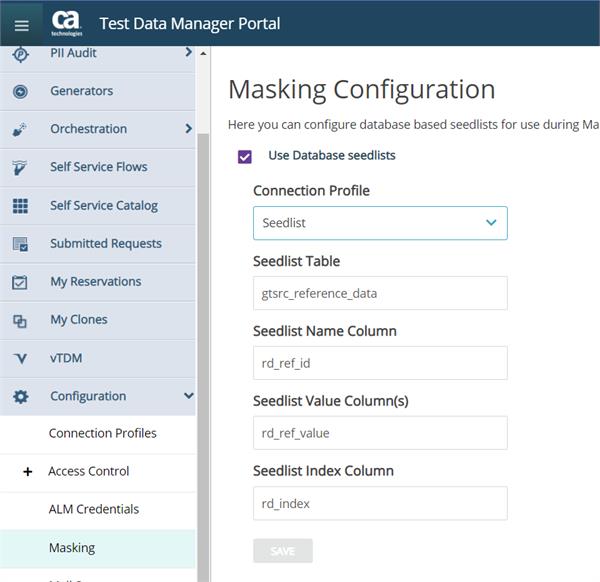 Seedlist for masking through CA TDM portal Test Data Manager