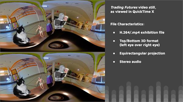 The left of the screen shows a still from Ben Coonley's 3D 360 video, 