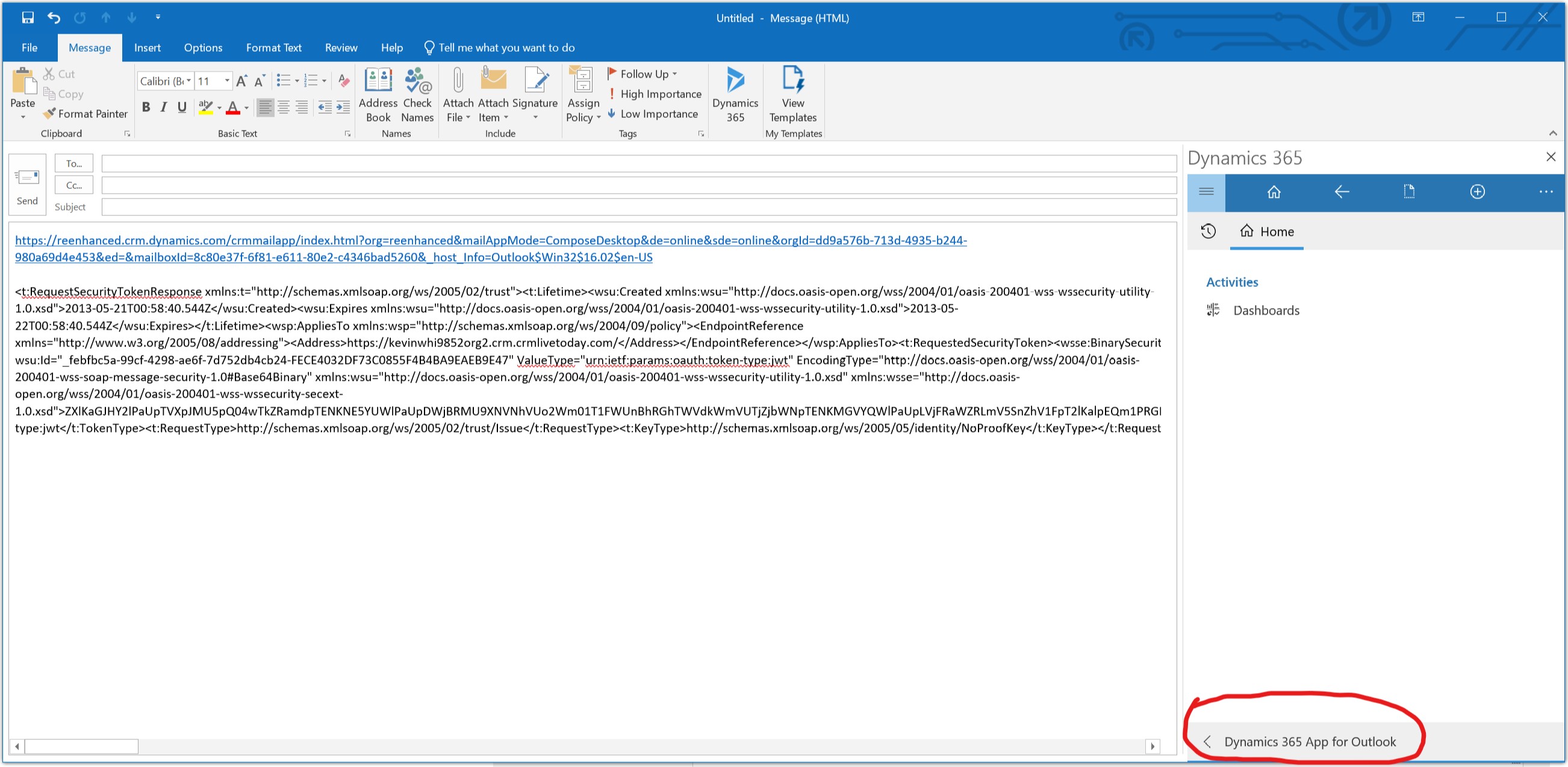 Dynamics 365 App for Outlook is a web app I traced this app to find out how it works