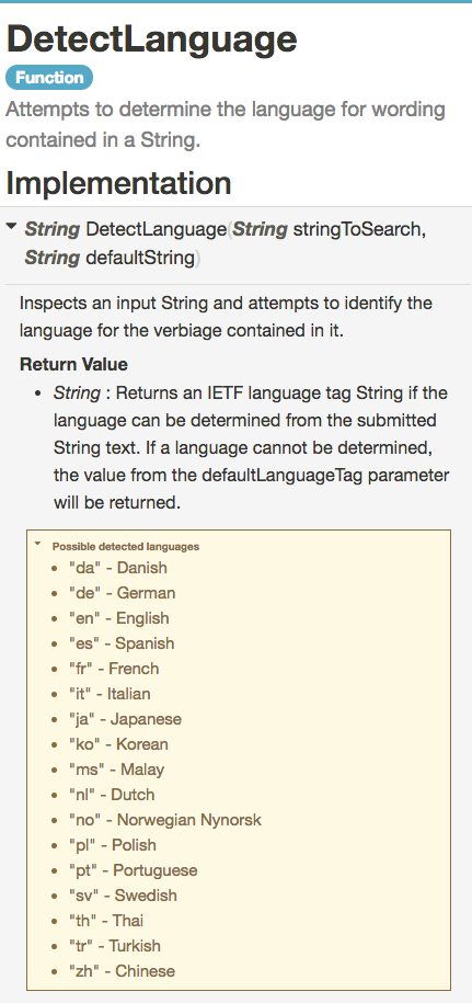 Help for DetectLanguage function