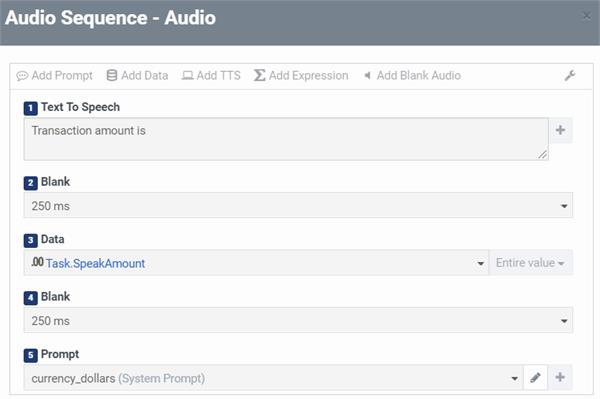 Audio sequence to speak currency value using TTS