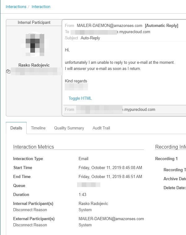 Auto Generated Mail was forwarded to queue although should not be