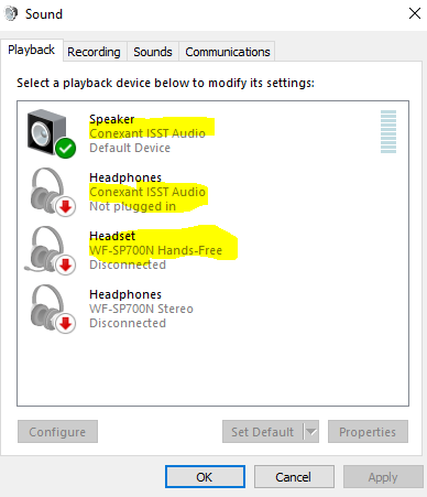 Windows Sound Control Panel