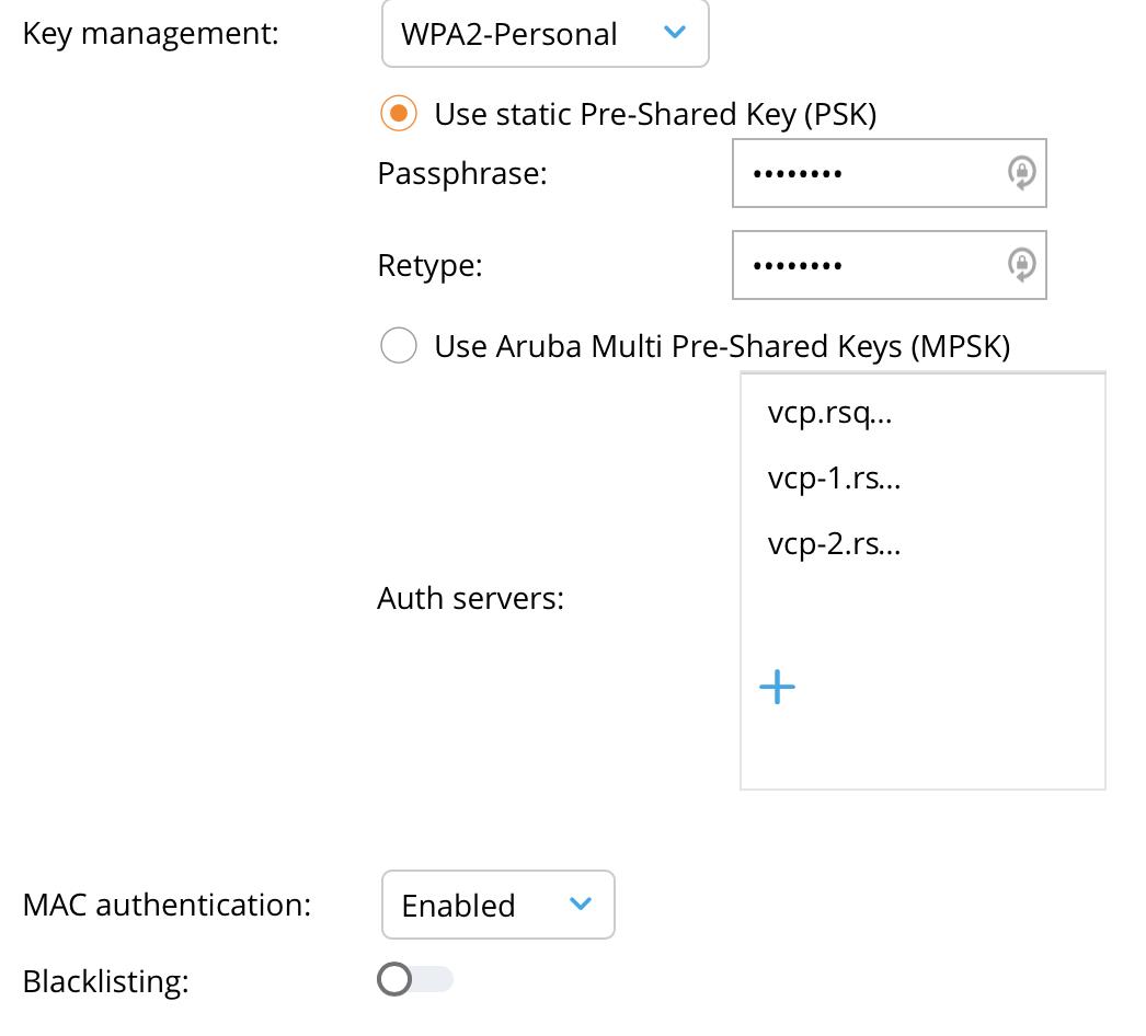 Aruba MM SSID PSK Clearpass MAB Endpoint Repository Security