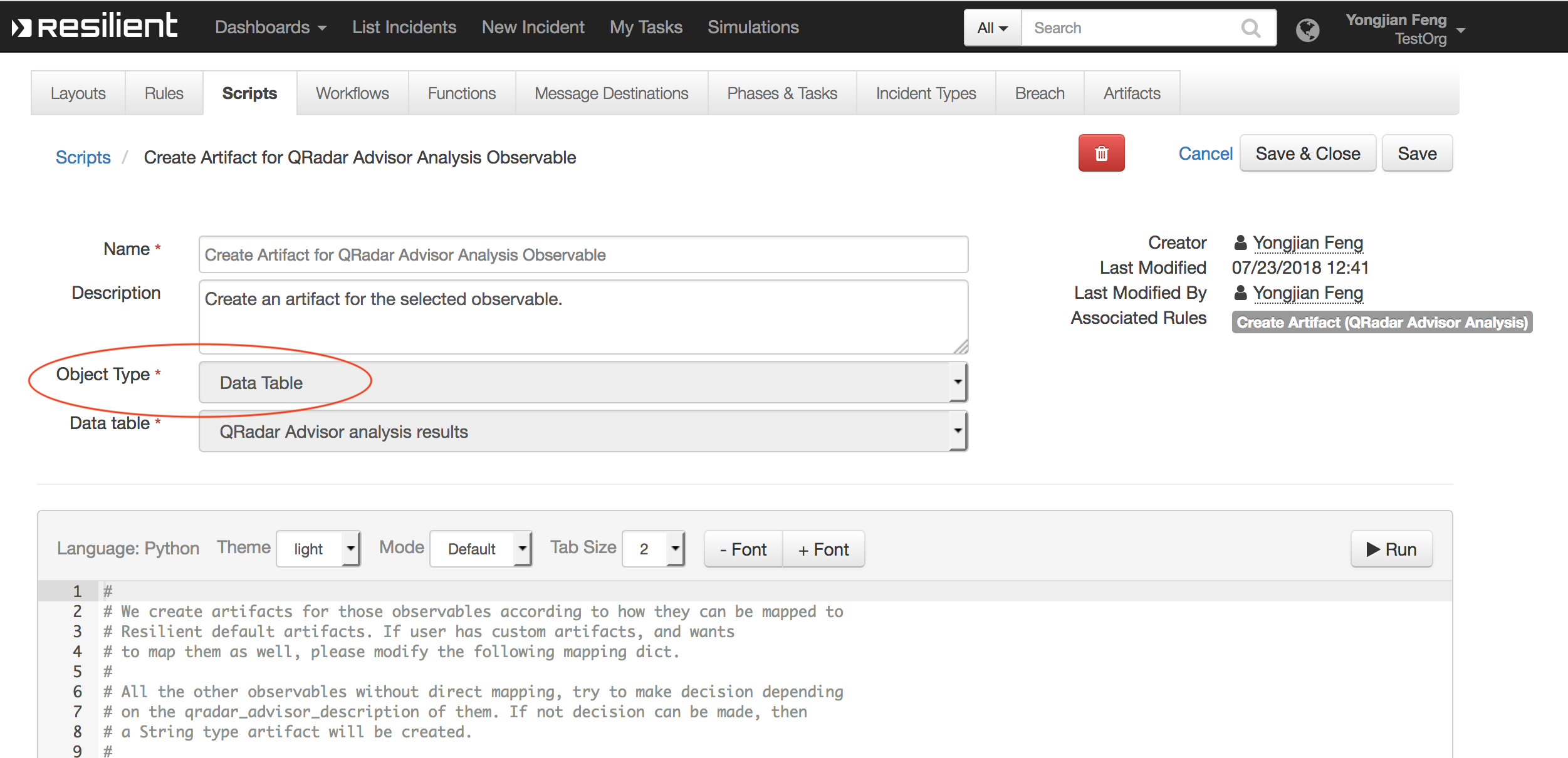 Tips: create a menu item for the datatable you generate | IBM QRadar SOAR
