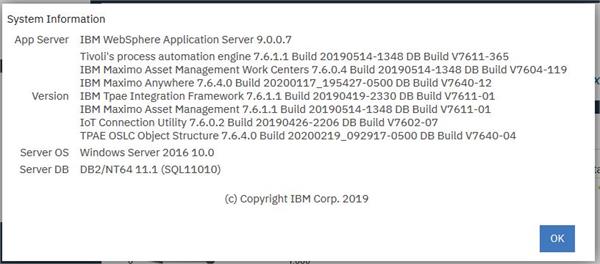 System information for installed Maximo