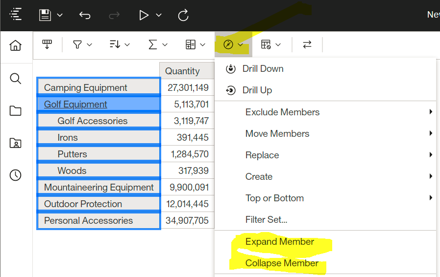 Expand/Collapse in CA Report Crosstab | Cognos Analytics