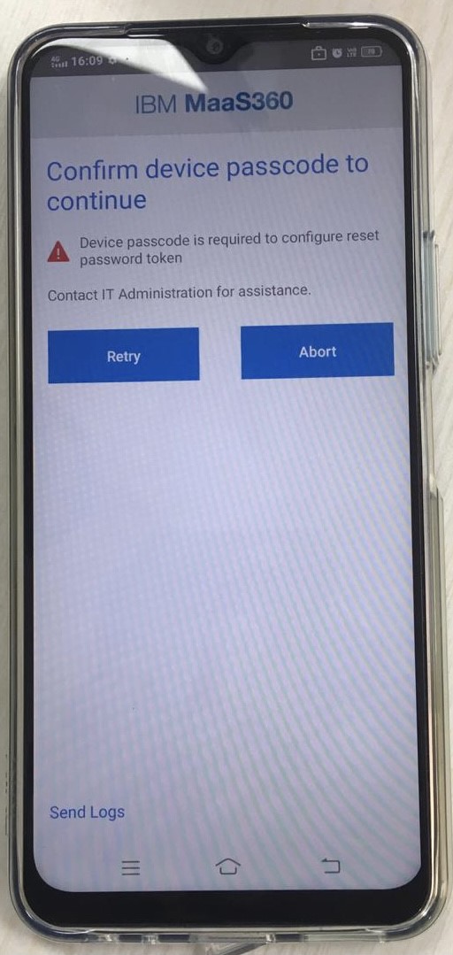 Device passcode required error while setting up work profile | IBM MaaS360