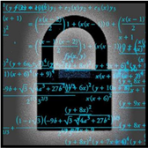 A lock with mathematical equations on a board in the background