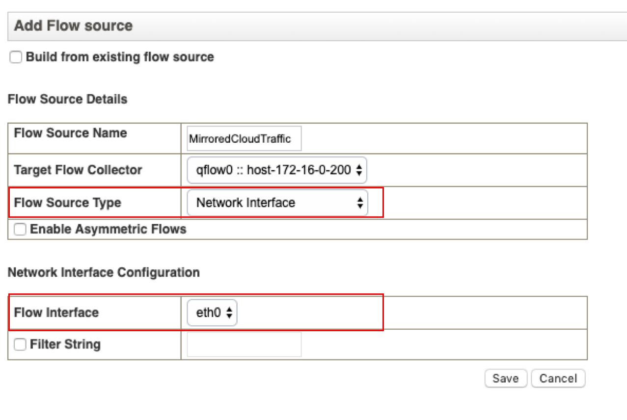 Configuring a new Network Interface flow source