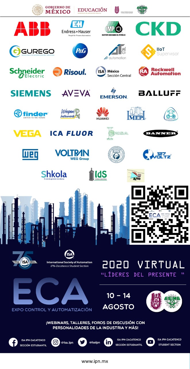 Les hacemos una cordial invitación al evento Expo Control y Automatización ECA VIRTUAL 2020 año con año la Sección de Estudiantes ISA-IPN Zacatenco se esfuerza por acercar a las empresas líderes en el Control y Automatización.  🦾👷🏻‍♀️👷🏻‍♂️🏭 Este evento es completamente gratuito solo tienen que registrarse en Eventbrite y estar pendiente de las redes sociales de la sección para revisar el programa, cada actividad (Taller, webinar, Foro) tendrá un enlace de registro independiente.