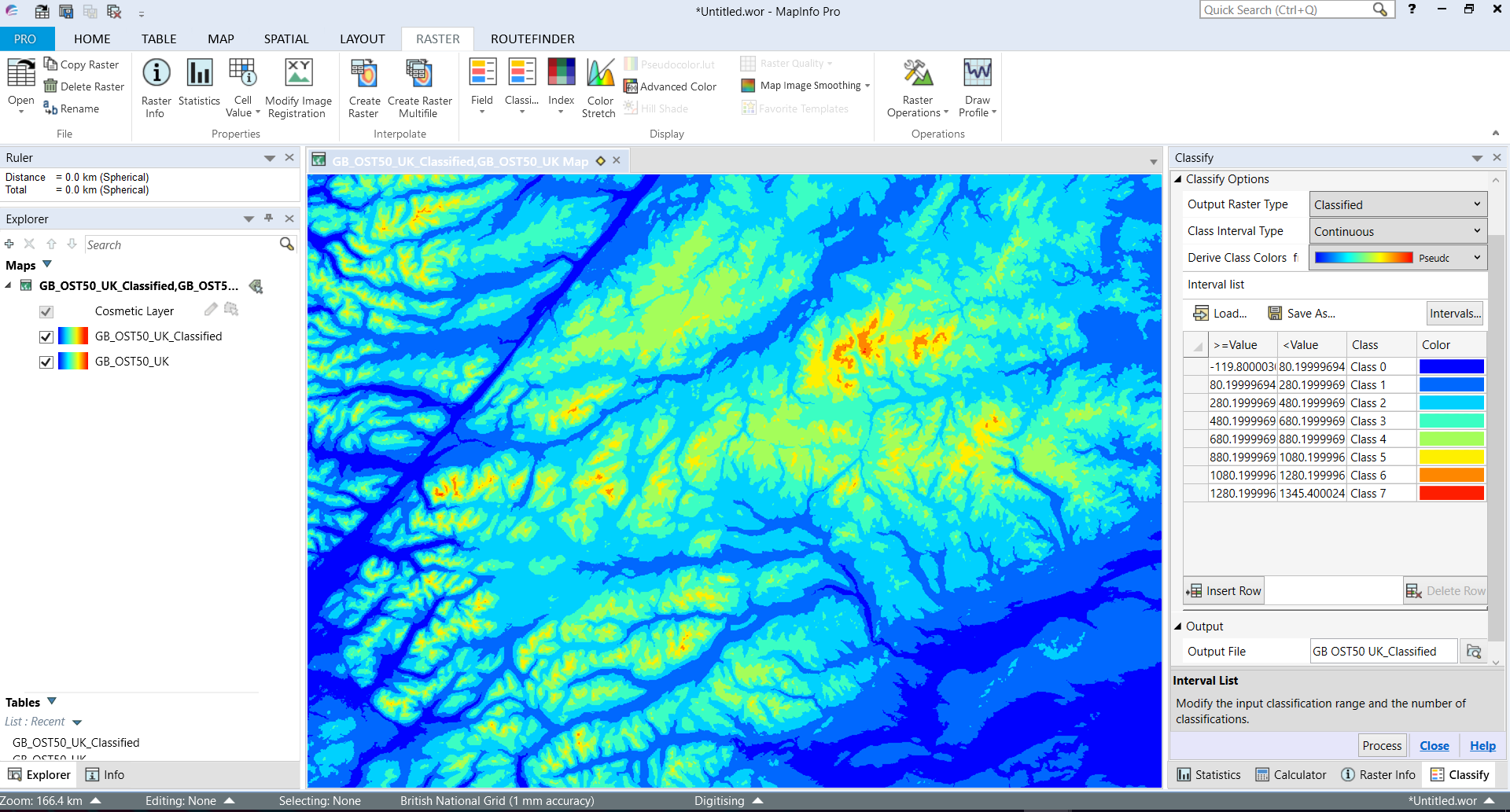 UK elevation classified at 200m intervals
