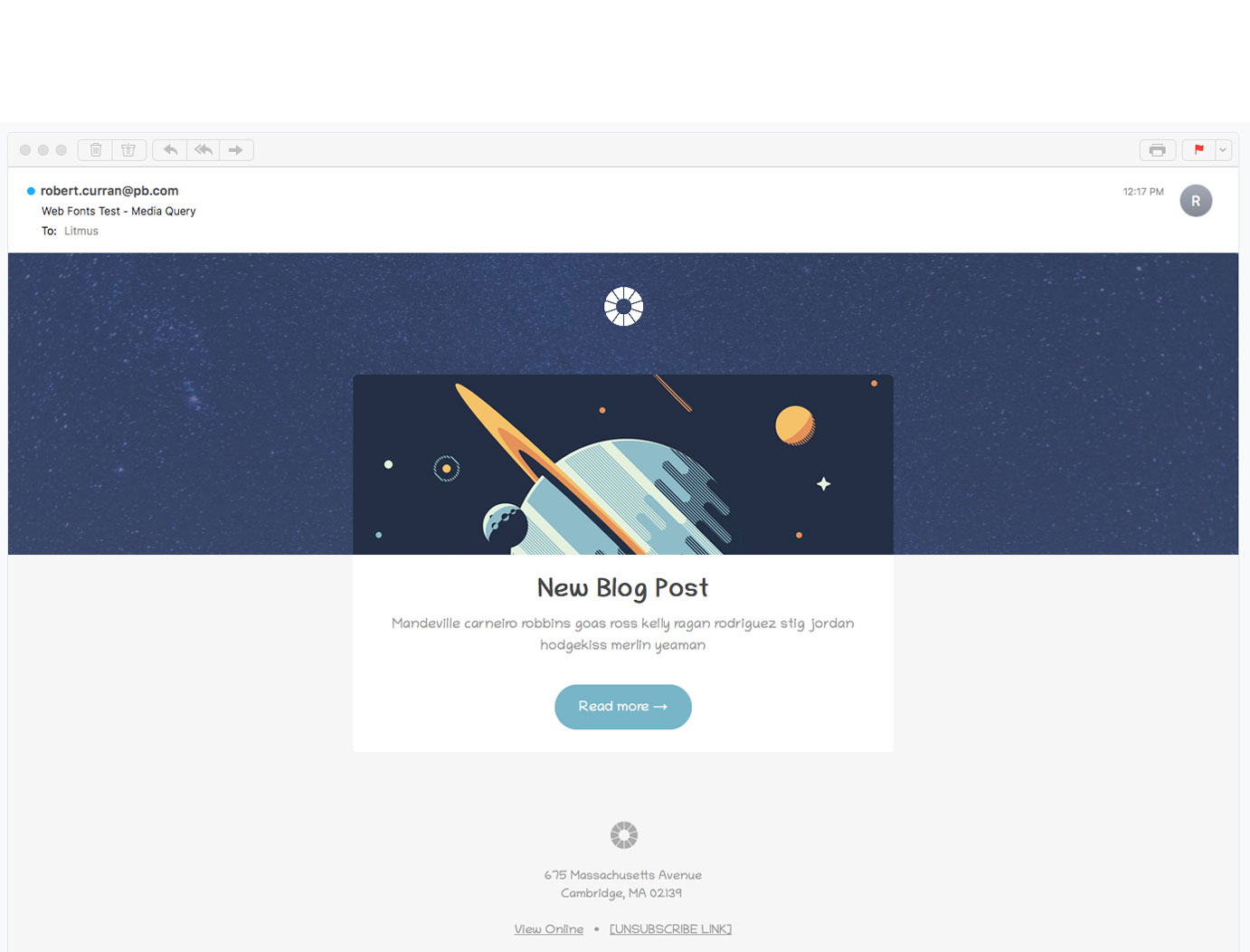 Screen grab of result on Mac Mail 11
