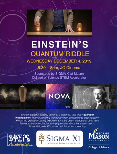 Flyer for Einstein's Quantum Riddle Event 12-4-19