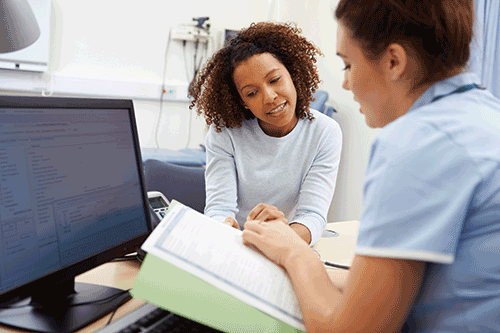 Case for collaboration Doctor talking with female patient