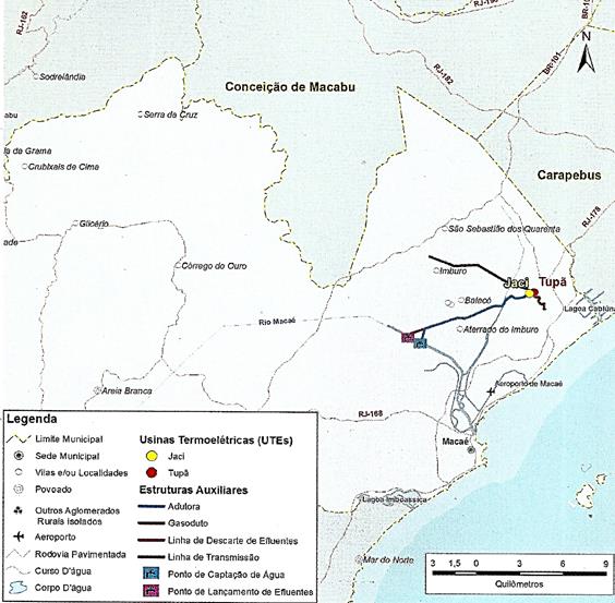 Mapa com a melhor alternativa de localização das UTE’s apontada pelos estudos do empreendimento (Fonte: GPE, 2019) 